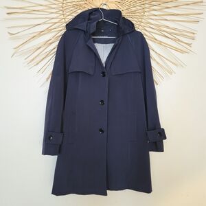 Calvin Klein Women's Black Removable Hood Button Down Trench Coat Size L